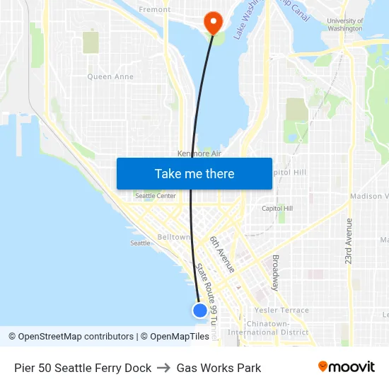 Pier 50 Seattle Ferry Dock to Gas Works Park map