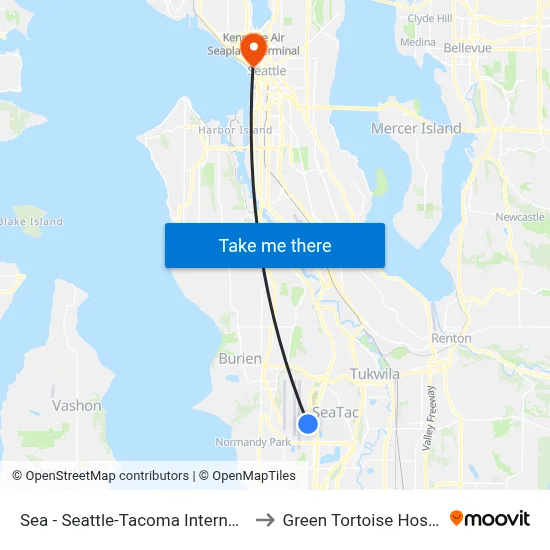 Sea - Seattle-Tacoma International Airport to Green Tortoise Hostel Seattle map