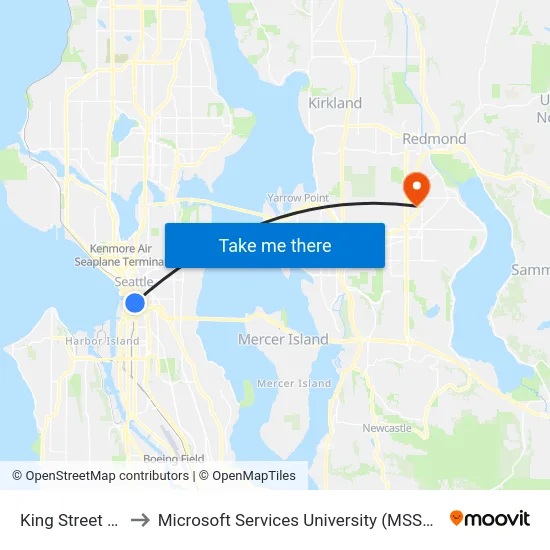 King Street Station to Microsoft Services University (MSSU) @ Building 92 map