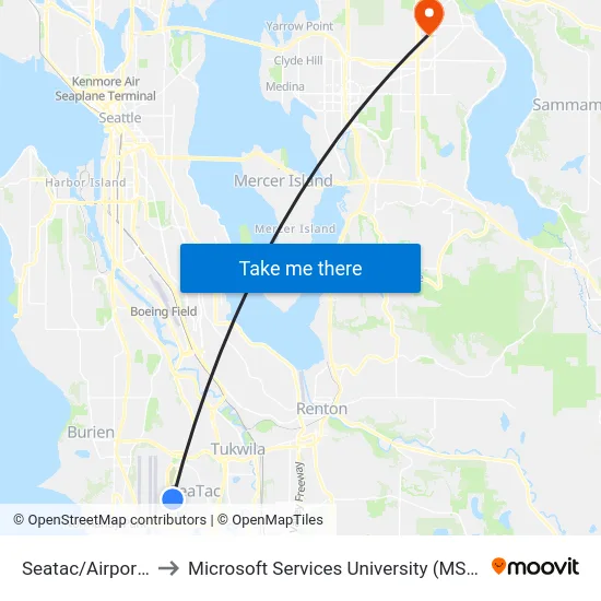 Seatac/Airport Station to Microsoft Services University (MSSU) @ Building 92 map