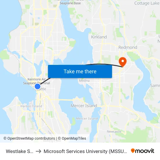 Westlake Station to Microsoft Services University (MSSU) @ Building 92 map
