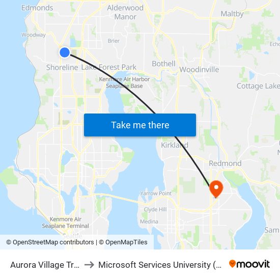 Aurora Village Transit Center to Microsoft Services University (MSSU) @ Building 92 map