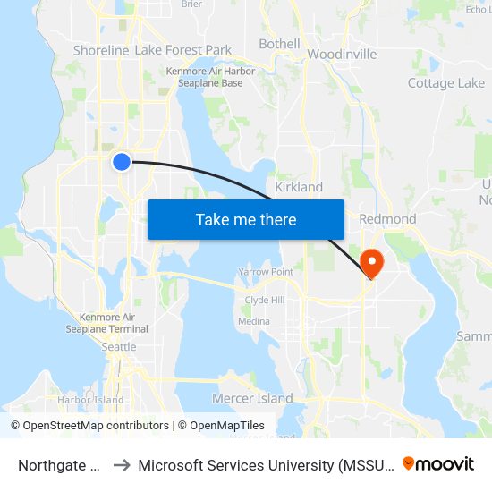 Northgate Station to Microsoft Services University (MSSU) @ Building 92 map
