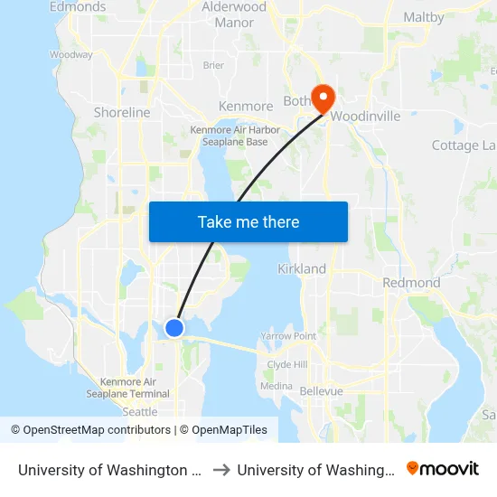 University of Washington LINK Station to University of Washington, Bothell map