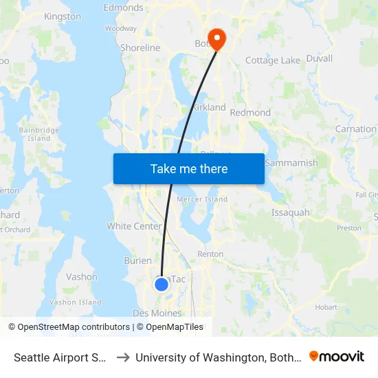 Seattle Airport SEA to University of Washington, Bothell map