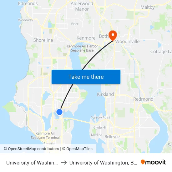 University of Washington to University of Washington, Bothell map