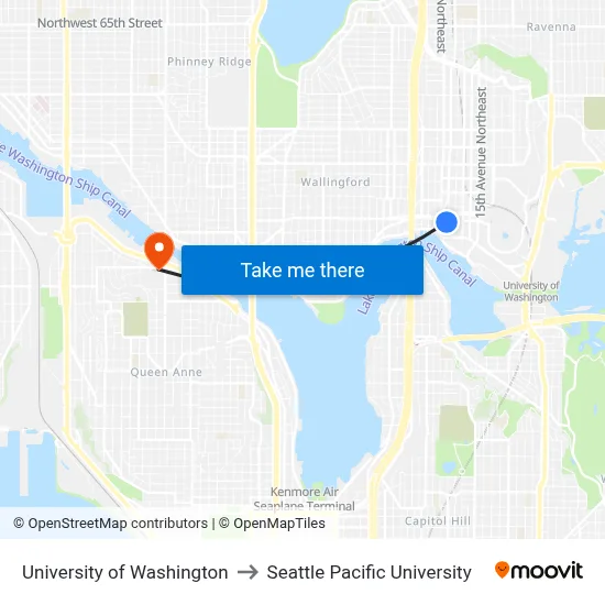University of Washington to Seattle Pacific University map