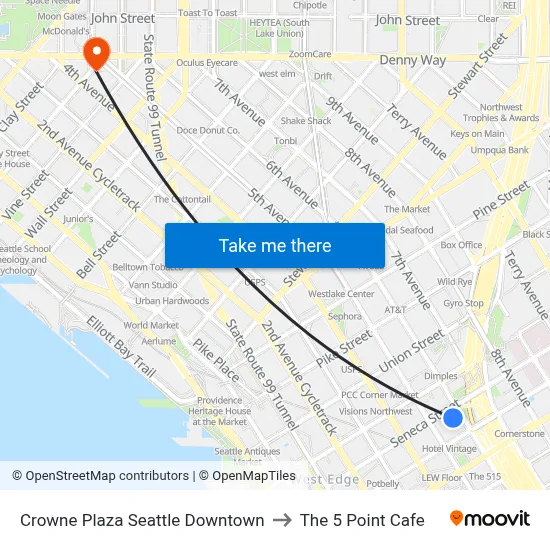 Crowne Plaza Seattle Downtown to The 5 Point Cafe map