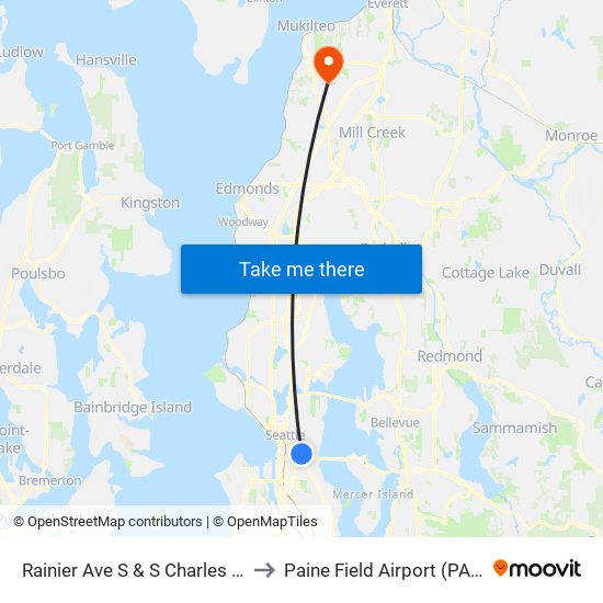 Rainier Ave S & S Charles St to Paine Field Airport (PAE) map