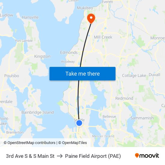 3rd Ave S & S Main St to Paine Field Airport (PAE) map