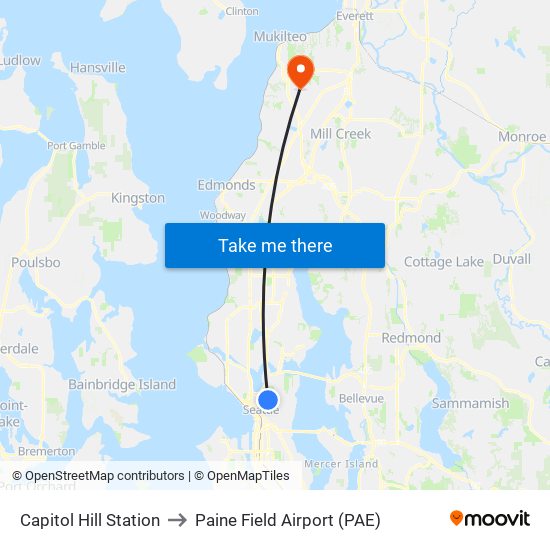 Capitol Hill Station to Paine Field Airport (PAE) map