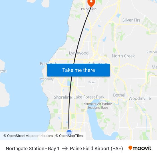 Northgate Station - Bay 1 to Paine Field Airport (PAE) map