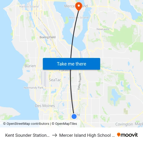Kent Sounder Station - Bay 9 to Mercer Island High School Stadium map