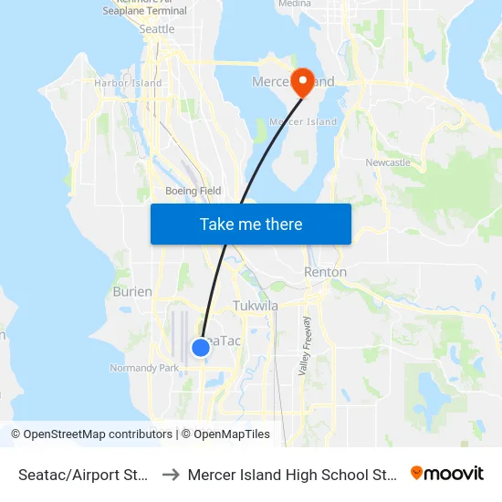 Seatac/Airport Station to Mercer Island High School Stadium map