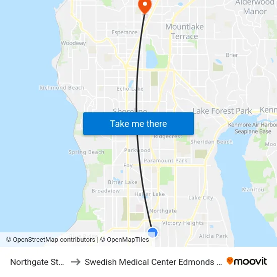 Northgate Station to Swedish Medical Center Edmonds Campus map
