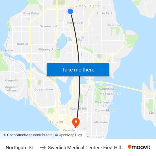 Northgate Station to Swedish Medical Center - First Hill Campus map