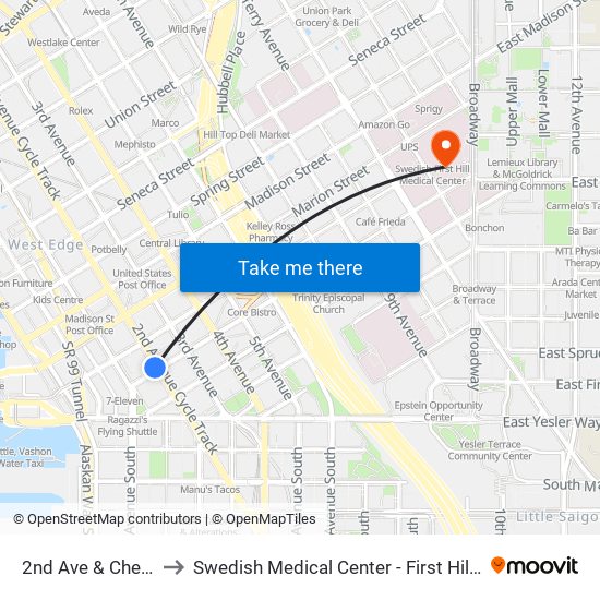 2nd Ave & Cherry St to Swedish Medical Center - First Hill Campus map