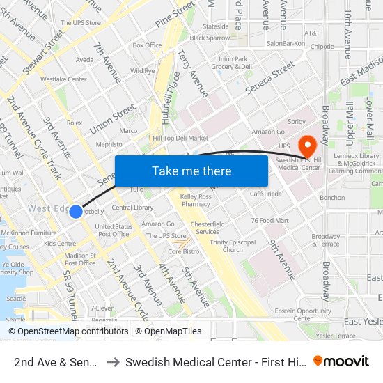 2nd Ave & Seneca St to Swedish Medical Center - First Hill Campus map