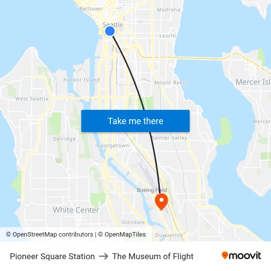 Pioneer Square Station to The Museum of Flight map