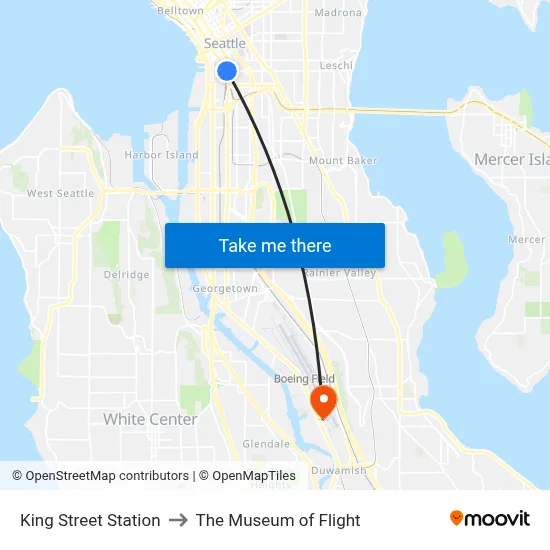 King Street Station to The Museum of Flight map