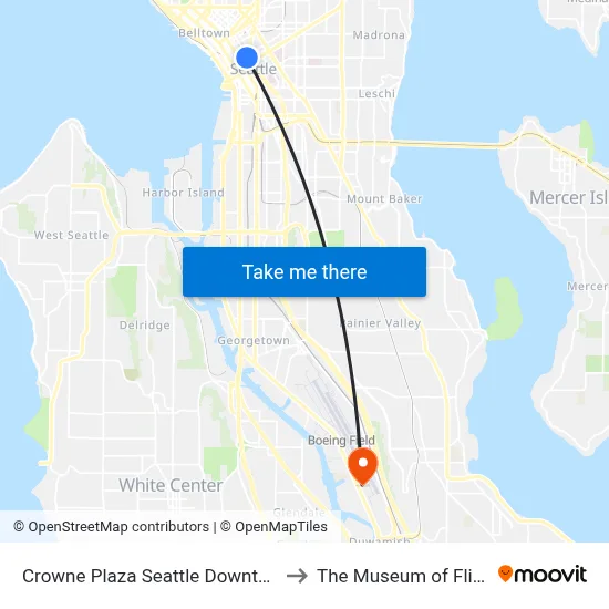 Crowne Plaza Seattle Downtown to The Museum of Flight map