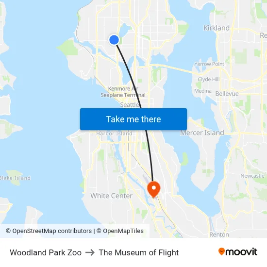 Woodland Park Zoo to The Museum of Flight map