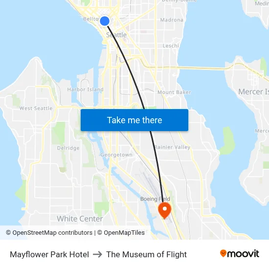 Mayflower Park Hotel to The Museum of Flight map