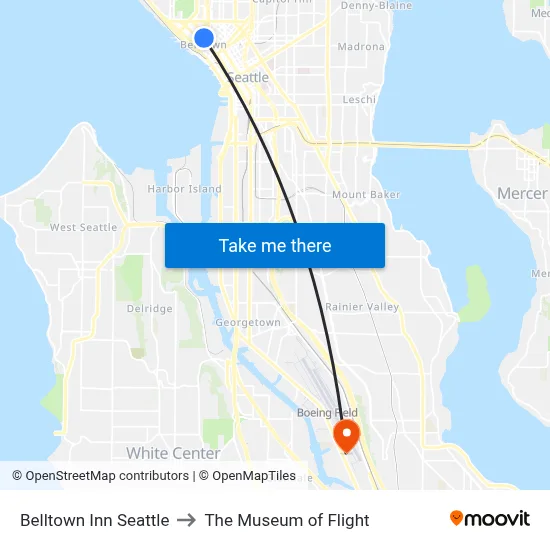 Belltown Inn Seattle to The Museum of Flight map