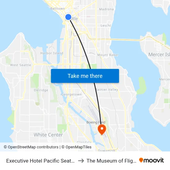 Executive Hotel Pacific Seattle to The Museum of Flight map