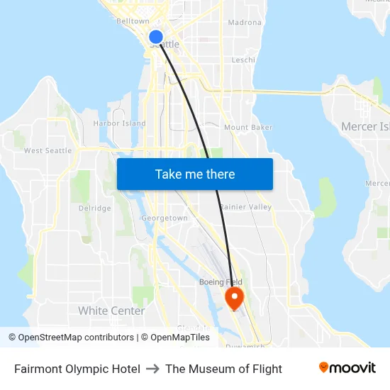 Fairmont Olympic Hotel to The Museum of Flight map