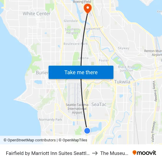 Fairfield by Marriott Inn Suites Seattle Sea Tac Airport SeaTac to The Museum of Flight map