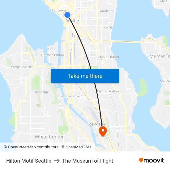 Hilton Motif Seattle to The Museum of Flight map
