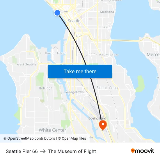 Seattle Pier 66 to The Museum of Flight map