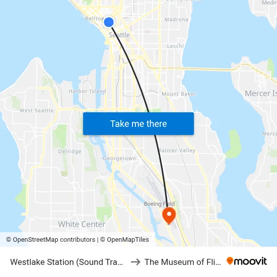 Westlake Station (Sound Transit) to The Museum of Flight map