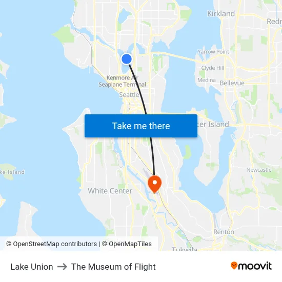 Lake Union to The Museum of Flight map