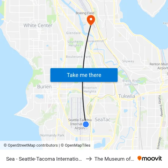 Sea - Seattle-Tacoma International Airport to The Museum of Flight map
