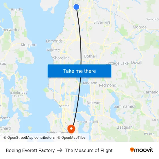 Boeing Everett Factory to The Museum of Flight map