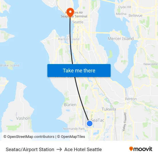 Seatac/Airport Station to Ace Hotel Seattle map