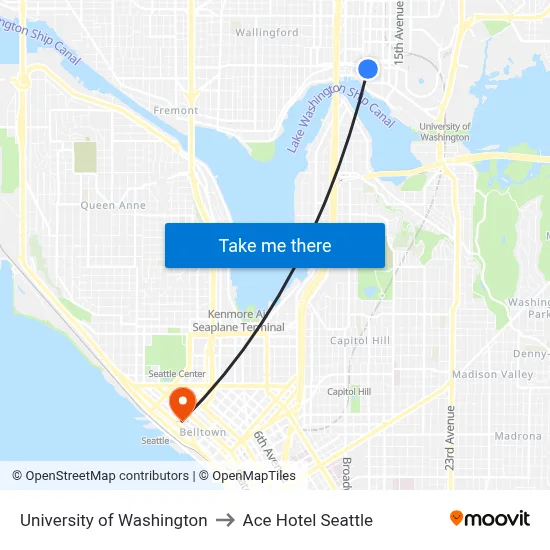 University of Washington to Ace Hotel Seattle map