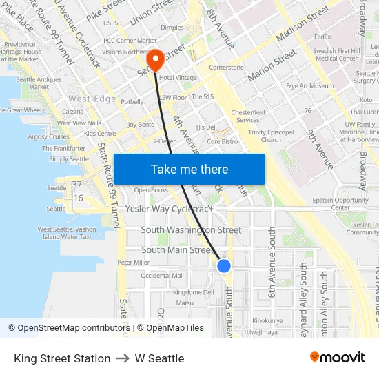 King Street Station to W Seattle map