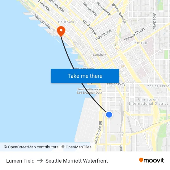 Lumen Field to Seattle Marriott Waterfront map
