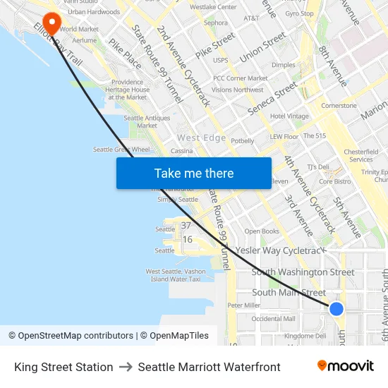 King Street Station to Seattle Marriott Waterfront map