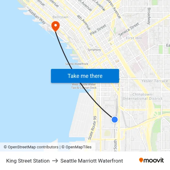 King Street Station to Seattle Marriott Waterfront map