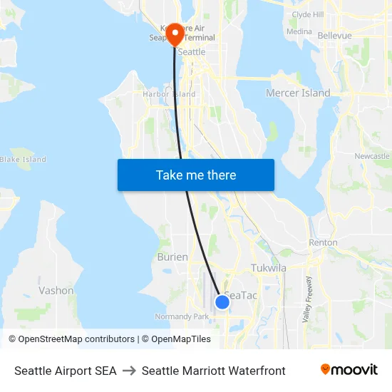 Seattle Airport SEA to Seattle Marriott Waterfront map