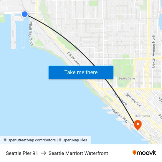 Seattle Pier 91 to Seattle Marriott Waterfront map