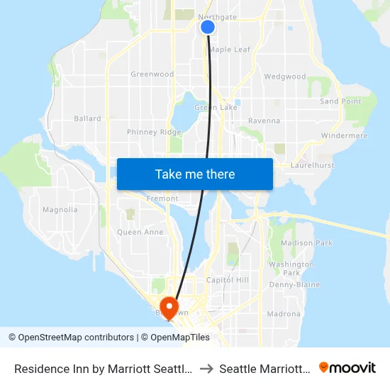 Residence Inn by Marriott Seattle Northgate Station to Seattle Marriott Waterfront map
