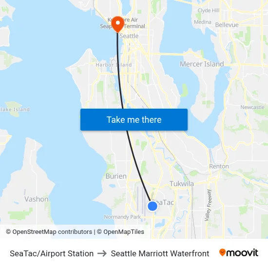 SeaTac/Airport Station to Seattle Marriott Waterfront map