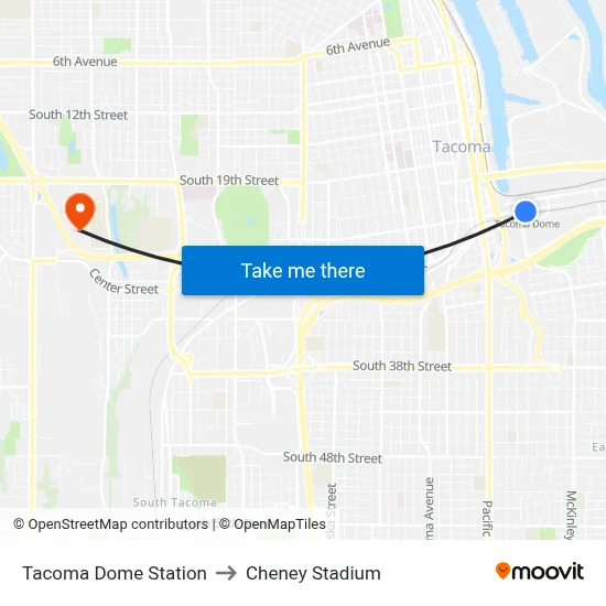 Tacoma Dome Station to Cheney Stadium map