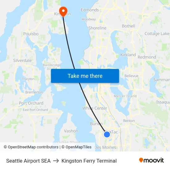 Seattle Airport SEA to Kingston Ferry Terminal map