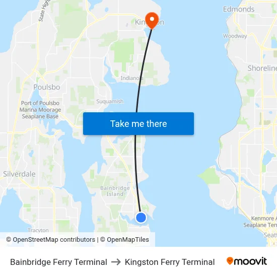 Bainbridge Ferry Terminal to Kingston Ferry Terminal map